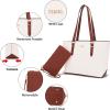 imageYZAOLL Purses for Women Faux Leather Medium Large Tote Satchel Shoulder Purse Handbag Wallet setQbrownwhite