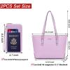 imageYZAOLL Purses for Women Faux Leather Medium Large Tote Satchel Shoulder Purse Handbag Wallet setQqianpurple