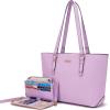 imageYZAOLL Purses for Women Faux Leather Medium Large Tote Satchel Shoulder Purse Handbag Wallet setQqianpurple
