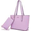 imageYZAOLL Purses for Women Faux Leather Medium Large Tote Satchel Shoulder Purse Handbag Wallet setQqianpurple