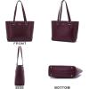 imageYZAOLL Purses for Women PU Leather Medium Tote Satchel Handbags with Matching Wrist Bag setNburgundy2pcs