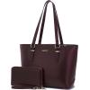 imageYZAOLL Purses for Women PU Leather Medium Tote Satchel Handbags with Matching Wrist Bag setNburgundy2pcs