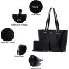 imageYZAOLL Purses for Women PU Leather Medium Tote Satchel Handbags with Matching Wrist Bag setNewblack2pcs