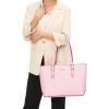 imageYZAOLL Purses for Women PU Leather Medium Tote Satchel Handbags with Matching Wrist Bag setYnenpink