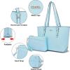 imageYZAOLL Purses for Women PU Leather Medium Tote Satchel Handbags with Matching Wrist Bag setYwaterblue