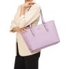 imageYZAOLL Purses for Women PU Leather Medium Tote Satchel Handbags with Matching Wrist Bag setYyanpurple