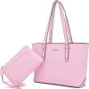 imageYZAOLL Purses for Women PU Leather Medium Tote Satchel Handbags with Matching Wrist Bag setYnenpink