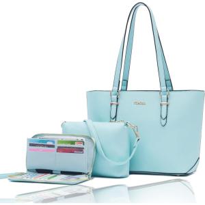 imagePurse Women Handbag Wallet Shoulder Bags Tote shoulder Hobo 3pcs Purse Set IceBlue