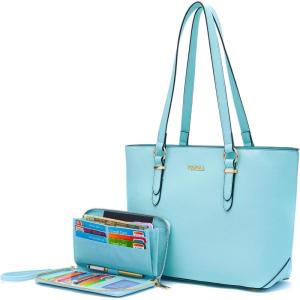 imageYZAOLL Purses for Women Faux Leather Medium Large Tote Satchel Shoulder Purse Handbag Wallet setAiceblue