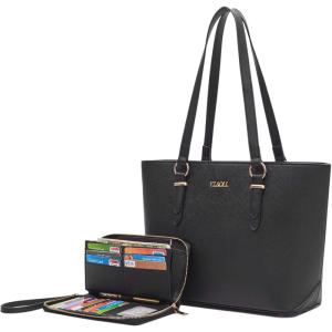 imageYZAOLL Purses for Women Faux Leather Medium Large Tote Satchel Shoulder Purse Handbag Wallet setBlack