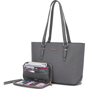 imageYZAOLL Purses for Women Faux Leather Medium Large Tote Satchel Shoulder Purse Handbag Wallet setBziyegrey