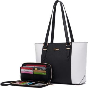 imageYZAOLL Purses for Women Faux Leather Medium Large Tote Satchel Shoulder Purse Handbag Wallet setCblackwhite