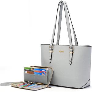 imageYZAOLL Purses for Women Faux Leather Medium Large Tote Satchel Shoulder Purse Handbag Wallet setGrey