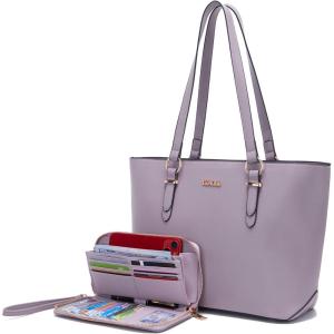imageYZAOLL Purses for Women Faux Leather Medium Large Tote Satchel Shoulder Purse Handbag Wallet setNewpurple2pcs