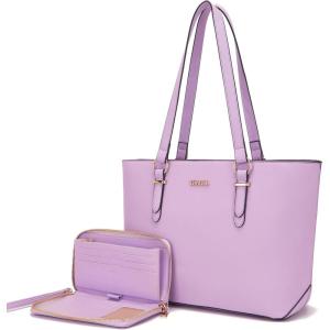 imageYZAOLL Purses for Women Faux Leather Medium Large Tote Satchel Shoulder Purse Handbag Wallet setQqianpurple