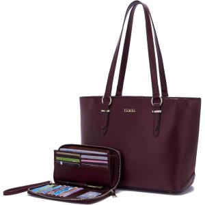 imageYZAOLL Purses for Women PU Leather Medium Tote Satchel Handbags with Matching Wrist Bag setNburgundy2pcs
