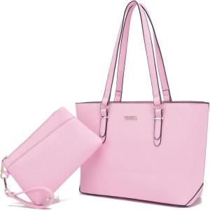 imageYZAOLL Purses for Women PU Leather Medium Tote Satchel Handbags with Matching Wrist Bag setYnenpink
