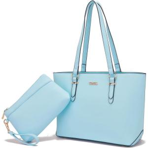 imageYZAOLL Purses for Women PU Leather Medium Tote Satchel Handbags with Matching Wrist Bag setYwaterblue
