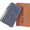 imageYZAOLL Womens ZipAround Wristlet Wallet with RFIDBlocking Proteceion Large Capacity PU Leather Cards Holder with Checkbook Passport SlotsBlueGreyBlueGrey