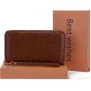 imageYZAOLL Womens ZipAround Wristlet Wallet with RFIDBlocking Proteceion Large Capacity PU Leather Cards Holder with Checkbook Passport SlotsBlueGreyBrown
