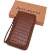 imageYZAOLL Womens ZipAround Wristlet Wallet with RFIDBlocking Proteceion Large Capacity PU Leather Cards Holder with Checkbook Passport SlotsBlueGreyBrown