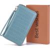 imageYZAOLL Womens ZipAround Wristlet Wallet with RFIDBlocking Proteceion Large Capacity PU Leather Cards Holder with Checkbook Passport SlotsBlueGreyLightblue