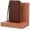 imageYZAOLL Womens ZipAround Wristlet Wallet with RFIDBlocking Proteceion Large Capacity PU Leather Cards Holder with Checkbook Passport SlotsBlueGreyBrown