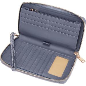 imageYZAOLL Womens ZipAround Wristlet Wallet with RFIDBlocking Proteceion Large Capacity PU Leather Cards Holder with Checkbook Passport SlotsBlueGreyBlueGrey