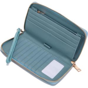 imageYZAOLL Womens ZipAround Wristlet Wallet with RFIDBlocking Proteceion Large Capacity PU Leather Cards Holder with Checkbook Passport SlotsBlueGreyLightblue
