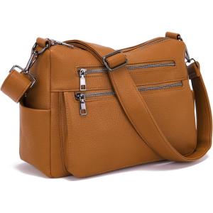 imageYZAOLL Large Crossbody Bag for Women Vegan Leather Tote with Adjustable Wide Strap Waterresistant Work Purse with 10 PocketsAbrown