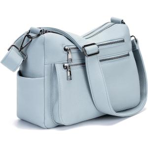 imageYZAOLL Large Crossbody Bag for Women Vegan Leather Tote with Adjustable Wide Strap Waterresistant Work Purse with 10 PocketsAyblue