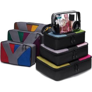 imageYZAOLL 3 Set6 Set7 Set Compression Packing Cubes Travel Accessories Expandable Packing OrganizersTravel Essentials for Carry on 6 Set GrayBlueC7set BlackGray