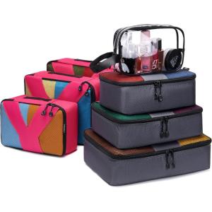 imageYZAOLL 3 Set6 Set7 Set Compression Packing Cubes Travel Accessories Expandable Packing OrganizersTravel Essentials for Carry on 6 Set GrayBlueC7set RoseGray