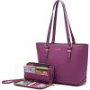 imageYZAOLL Purses for Women Faux Leather Medium Large Tote Satchel Shoulder Purse Handbag Wallet setBsuperpurple
