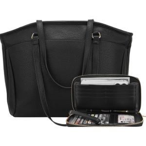 imageYZAOLL 156 Inch Laptop Tote Bag for WomenLightweight Waterresistant Vegan Leather with Padded Sleeve MultiPocket Work BagBlack
