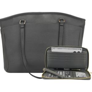 imageYZAOLL 156 Inch Laptop Tote Bag for WomenLightweight Waterresistant Vegan Leather with Padded Sleeve MultiPocket Work BagDarkgrey