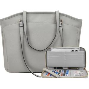 imageYZAOLL 156 Inch Laptop Tote Bag for WomenLightweight Waterresistant Vegan Leather with Padded Sleeve MultiPocket Work BagGrey