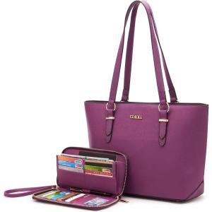 imageYZAOLL Purses for Women Faux Leather Medium Large Tote Satchel Shoulder Purse Handbag Wallet setBsuperpurple