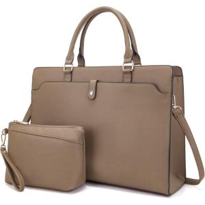 imageYZAOLL 156quot Vegan Leather Laptop Bag for Women Lightweight WaterResistant Work Tote ampamp Briefcase for TravelCollegeOfficeCamel