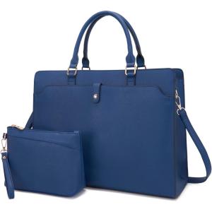 imageYZAOLL 156quot Vegan Leather Laptop Bag for Women Lightweight WaterResistant Work Tote ampamp Briefcase for TravelCollegeOfficeDarkblue