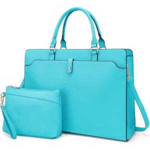 imageYZAOLL 156quot Vegan Leather Laptop Bag for Women Lightweight WaterResistant Work Tote ampamp Briefcase for TravelCollegeOfficeJblue