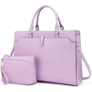 imageYZAOLL 156quot Vegan Leather Laptop Bag for Women Lightweight WaterResistant Work Tote ampamp Briefcase for TravelCollegeOfficePurple