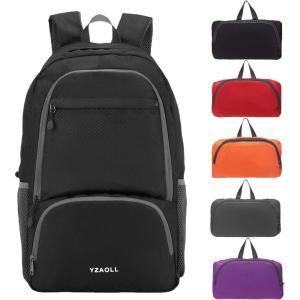 imageYZAOLL 30L Lightweight Packable Travel Hiking Backpack Daypack Foldable Backpack Water Resistant Daypack for Women MenBlack