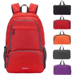 imageYZAOLL 30L Lightweight Packable Travel Hiking Backpack Daypack Foldable Backpack Water Resistant Daypack for Women MenLburgundy