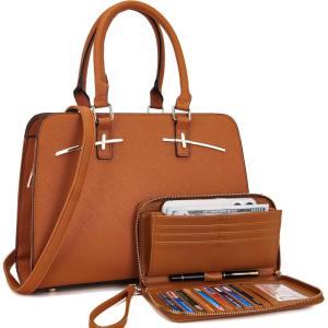 imagePurses for Women Handbag Wallet Tote Shoulder Hobo Bag Top Handle Satchel Purse Set 2pcs with 3 CompartmentsAbrown