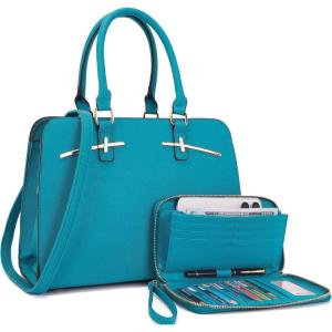 imagePurses for Women Handbag Wallet Tote Shoulder Hobo Bag Top Handle Satchel Purse Set 2pcs with 3 CompartmentsBluegreen