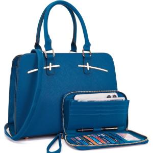 imagePurses for Women Handbag Wallet Tote Shoulder Hobo Bag Top Handle Satchel Purse Set 2pcs with 3 CompartmentsCqblue