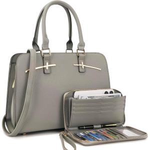 imagePurses for Women Handbag Wallet Tote Shoulder Hobo Bag Top Handle Satchel Purse Set 2pcs with 3 CompartmentsLightgray