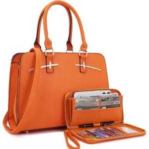 imagePurses for Women Handbag Wallet Tote Shoulder Hobo Bag Top Handle Satchel Purse Set 2pcs with 3 CompartmentsOrange