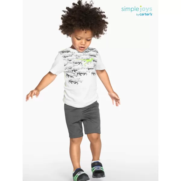 imageSimple Joys by Carters Babies Toddlers and Boys ShortSleeve Shirts Pack of 3Grey StripeNavyWhite Dinosaur
